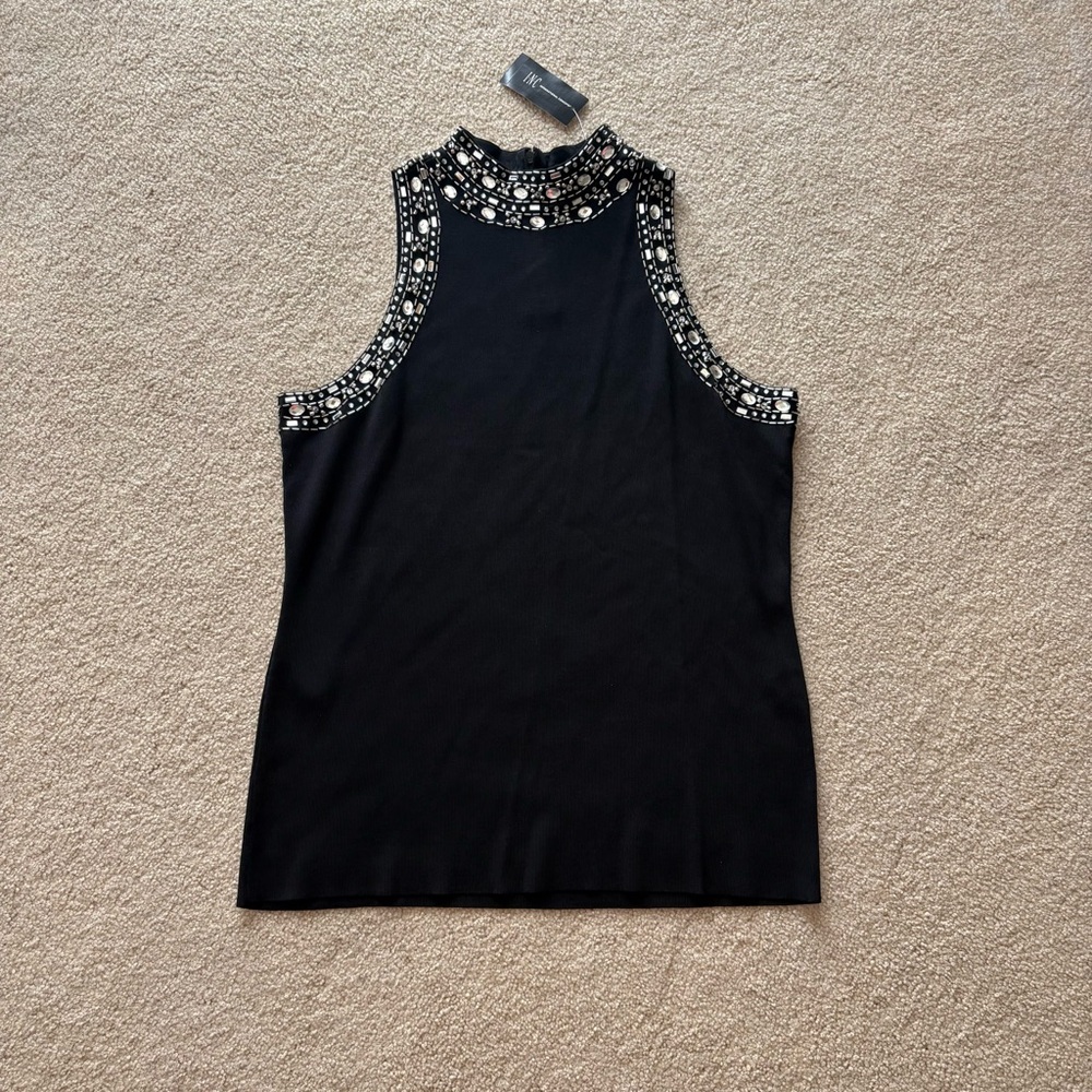 INC Black Tank Top with Embellished Neckline
